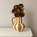 Large Brown & Cream Ceramic Striped Betty Style Jug Vase