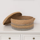 Large Brown &amp; Grey Rope Lidded Storage Basket - 39cm