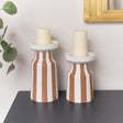 Large Burnt Orange Striped Pillar Candle Holder - 28cm