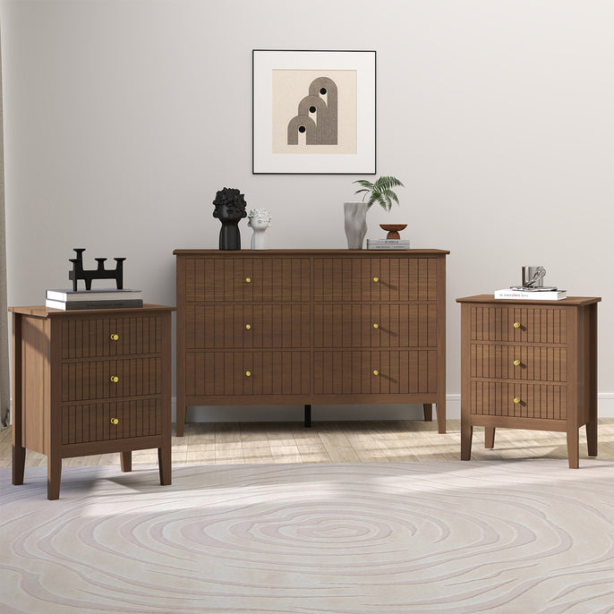 Large Chest of Drawers and Pair of Bedside Tables - Hales Dark Wood Ra ...