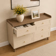 Large Cream &amp; Wood 6 Drawer Chest of Drawers - Oswin Range