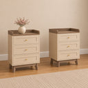 Large Cream &amp; Wood 6 Drawer Chest of Drawers &amp; Pair Of 3 Drawer Bedside Tables - Oswin Range