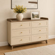 Large Cream &amp; Wood 6 Drawer Chest of Drawers &amp; Pair Of 3 Drawer Bedside Tables - Oswin Range