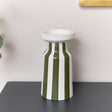 Large Dark Green Striped Pillar Candle Holder - 28cm