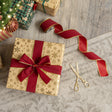 Large Dark Red &amp; Gold Velour Christmas Tree &amp; Gift Wrapping Ribbon - 270cm