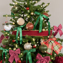 Large Dark Red &amp; Gold Velour Christmas Tree &amp; Gift Wrapping Ribbon - 270cm