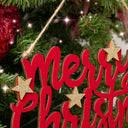 Large Dark Red Velvet &amp; Gold Glitter 'Merry Christmas' Hanging Sign Decoration