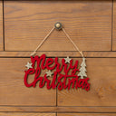 Large Dark Red Velvet &amp; Gold Glitter 'Merry Christmas' Hanging Sign Decoration