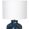Large Deep Blue Rope Patterned Ceramic Table Lamp with Linen Shade