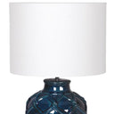 Large Deep Blue Rope Patterned Ceramic Table Lamp with Linen Shade