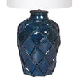 Large Deep Blue Rope Patterned Ceramic Table Lamp with Linen Shade