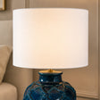 Large Deep Blue Rope Patterned Ceramic Table Lamp with Linen Shade