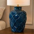 Large Deep Blue Rope Patterned Ceramic Table Lamp with Linen Shade