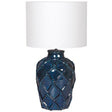Large Deep Blue Rope Patterned Ceramic Table Lamp with Linen Shade