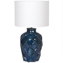 Large Deep Blue Rope Patterned Ceramic Table Lamp with Linen Shade