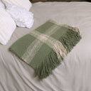 Large Forest Green & Cream Knitted Throw - 160cm x 135cm