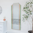 Large Frameless Pink &amp; Green Glass Art Deco Wall Mirror 52cm x 142cm