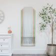 Large Frameless Pink & Green Glass Art Deco Wall Mirror 52cm x 142cm