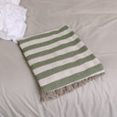 Large Green & Cream Striped Tassel Throw - 152cm x 140cm