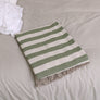 Large Green & Cream Striped Tassel Throw - 152cm x 140cm