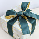 Large Green &amp; Gold Velvet Wired Ribbon Garland - 270cm