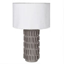 Large Grey Ceramic Boucle Table Lamp with White Linen Shade