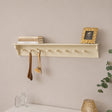 Large Ivory Wooden Wall Shelf with Hooks - 100cm