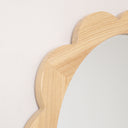 Large Light Wood Scalloped Edge Bevelled Wall Mirror - 97cm