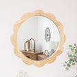 Large Light Wood Scalloped Edge Bevelled Wall Mirror - 97cm
