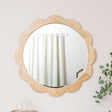 Large Light Wood Scalloped Edge Bevelled Wall Mirror - 97cm