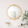 Large Light Wood Scalloped Edge Bevelled Wall Mirror - 97cm