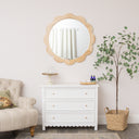 Large Light Wood Scalloped Edge Bevelled Wall Mirror - 97cm