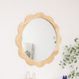 Large Light Wood Scalloped Edge Bevelled Wall Mirror - 97cm