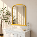 Large Metallic Gold Arched Overmantle Wall Mirror - 88cm x 99cm