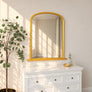 Large Metallic Gold Arched Overmantle Wall Mirror - 88cm x 99cm