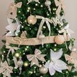 Large Pale Champagne Diamond Detailed Glittered Wired Ribbon Garland - 270cm