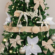 Large Pale Champagne Floral Glittered Wired Ribbon Garland - 270cm