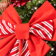 Large Red &amp; White Candy Cane Flocked Christmas Bow Decoration