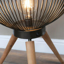 Large Round Black &amp; Wooden Metal Wire Freestanding Lamp 65cm x 46cm