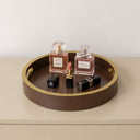 Large Round Chocolate Brown &amp; Gold Decorative Tray - 30cm