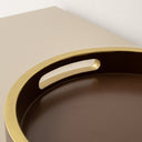 Large Round Dark Wood &amp; Gold Decorative Tray