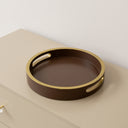 Large Round Dark Wood &amp; Gold Decorative Tray