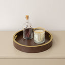 Large Round Dark Wood &amp; Gold Decorative Tray