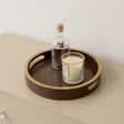 Large Round Dark Wood & Gold Decorative Tray