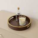 Large Round Dark Wood & Gold Decorative Tray