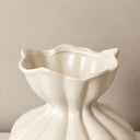 Large Round Fluted White Speckled Ceramic Flower Vase