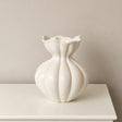 Large Round Fluted White Speckled Ceramic Flower Vase
