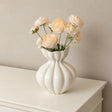 Large Round Fluted White Speckled Ceramic Flower Vase