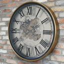 Large Round Metal Black & Gold Cog Clock 80cm x 80cm