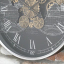 Large Round Metal Black &amp; Silver Cog Clock 60cm x 60cm